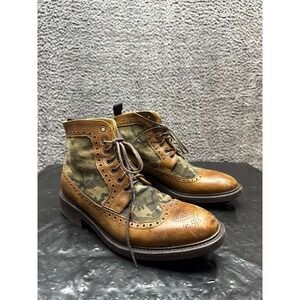 Bow-Tie Suede Leather Camou Wingtip Lace-Up Ankle Boots Multicolor Mens Size 8